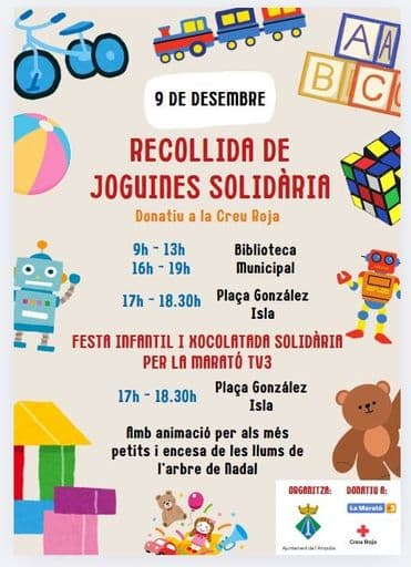 El dilluns 9 de desembre, hi haurà la recollida de joguines solidària organitzada per l'Ajuntament de l'Ampolla